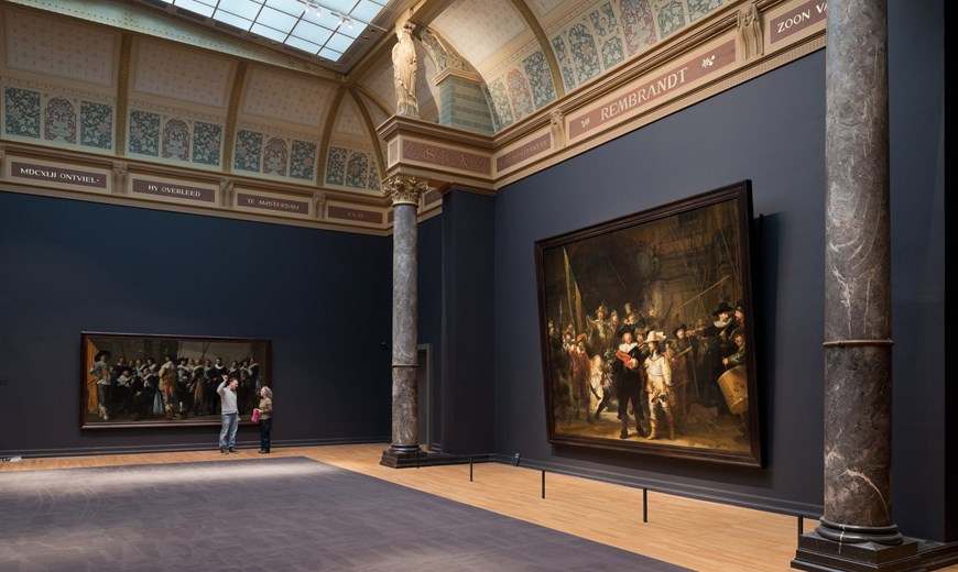 The Rijksmuseum in Amsterdam, showcasing Dutch art and history, with its iconic architecture and vibrant surroundings.